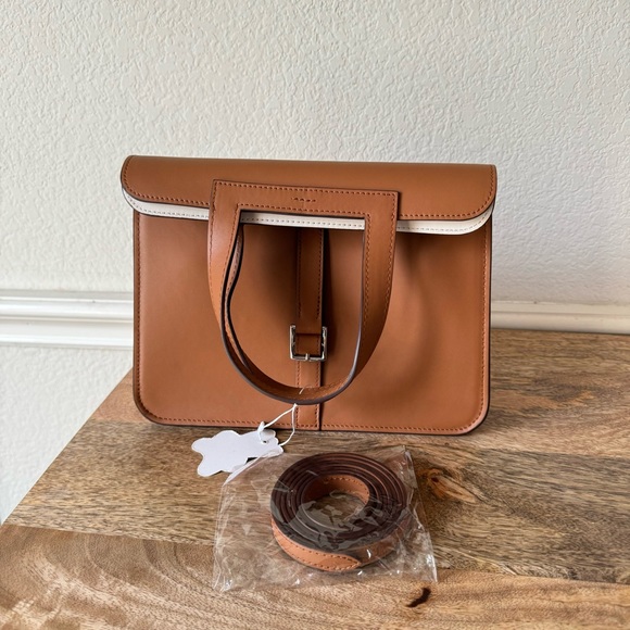 Gold Brown Verso 25 Foldover Convertible Crossbody Bag Halzan Saddle S10 - Picture 15 of 16